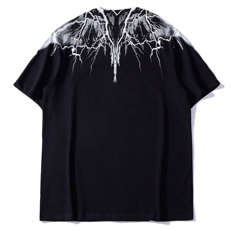 Áo Thun Tay Ngắn In Hình Đôi Cánh Sấm Sét Trắng Đen Thời Trang Cho Cặp Đôi
