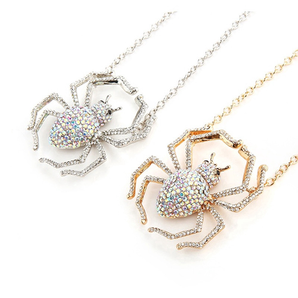 Wanita Halloween Spider Pendant Berlian Alloy Sweater Rantai Kalung Perhiasan