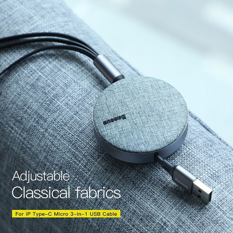 Cáp sạc dây rút Baseus Fabric 3-in-1 Flexible Cable tích hợp 3 đầu Type C / Micro USB/ Lightning 3.5A 1.2M