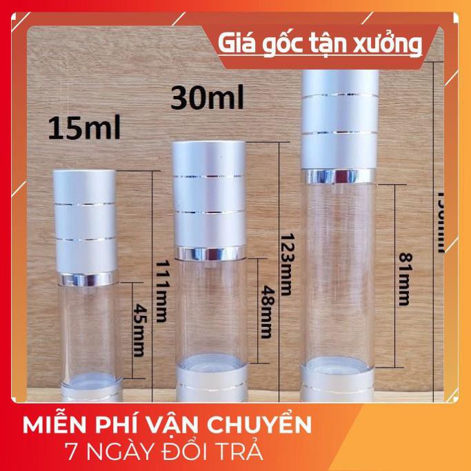 Chai Chiết Mĩ Phẩm ❤ GIÁ RẺ NHẤT ❤ Chai hút chân không trong suốt Nắp Bạc 15ml,30ml,50ml , chai xịt giọt chiết kem .