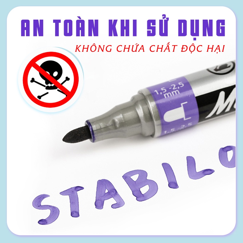 Bộ 12 cây bút lông dầu đầu tròn + đầu vuông STABILO Mark-4-all PERMANENT (MK65X-C12)