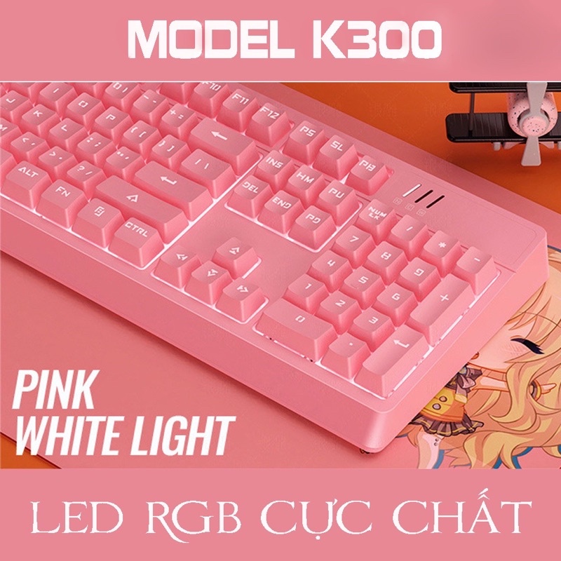 COMBO Bàn Phím Cơ Chuột Máy tính Laptop Có Dây Gaming YINOIAO K300PRO G15 Màu Hồng Rễ Thương LED 22 Hiệu Ứng Cao Cấp