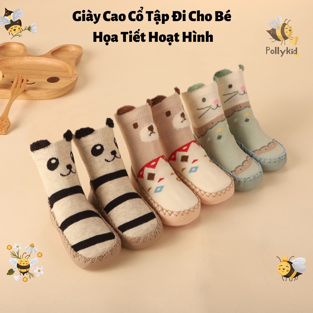 Giày tập đi chống trượt hoạ tiết hoạt hình cho trẻ sơ sinh POLLY KID từ 6 - 30 tháng SP217