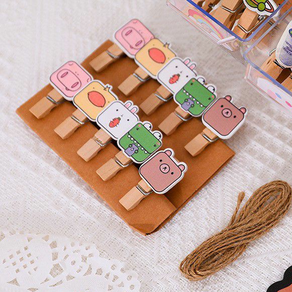 Set 10 kẹp gỗ trang trí kèm 1.5m dây - UniLabel