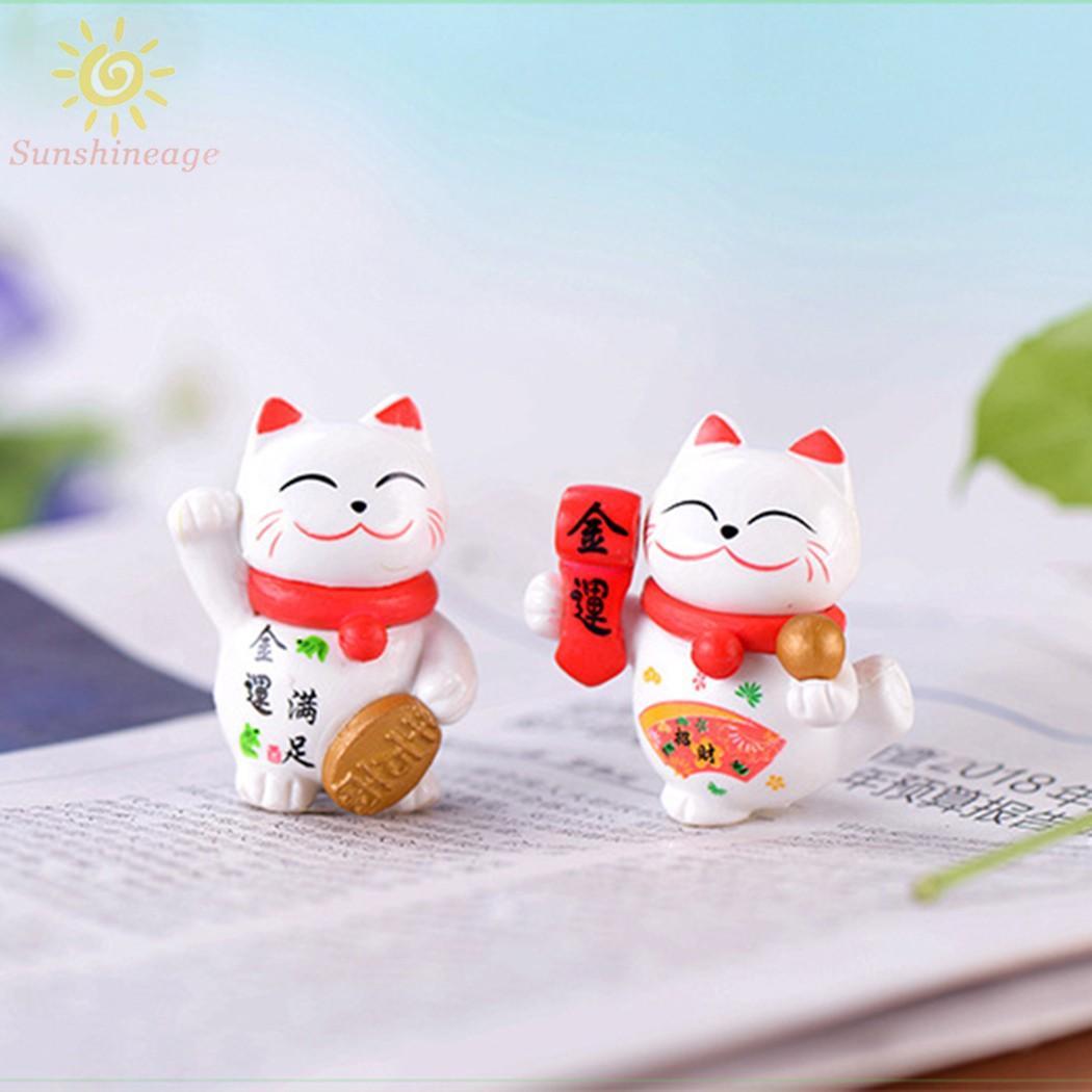 Set 4 Tượng Mèo May Mắn Mini Dễ Thương Trang Trí Sân Vườn