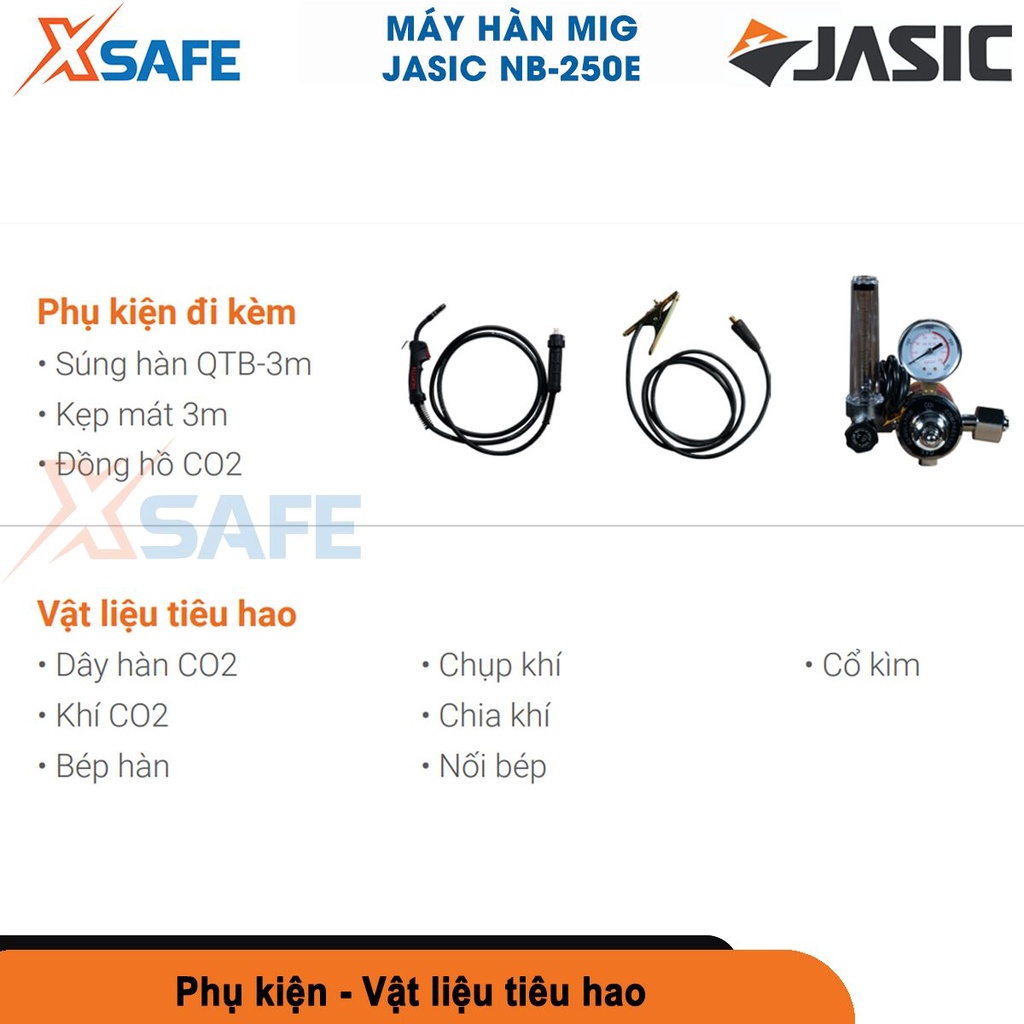Máy hàn mig Jasic NB-250E công nghệ IGBT, dòng hàn khỏe, hồ quang ổn định, mối hàn độ ngấu sâu [CHÍNH HÃNG][XSAFE]