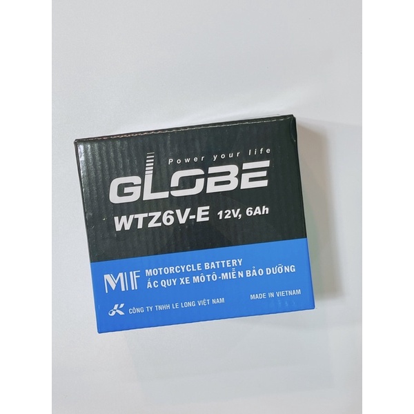 Bình ắc quy GLOBE WTZ6V-E 12V6Ah, bình điện xe máy sử dụng xe tay ga đời mới