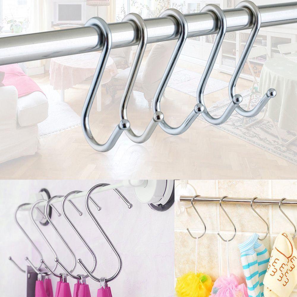 Set 1 / 5 / 10 Móc Treo Đồ Bằng Thép Không Gỉ Tiện Dụng Cho Nhà Bếp / Phòng Tắm