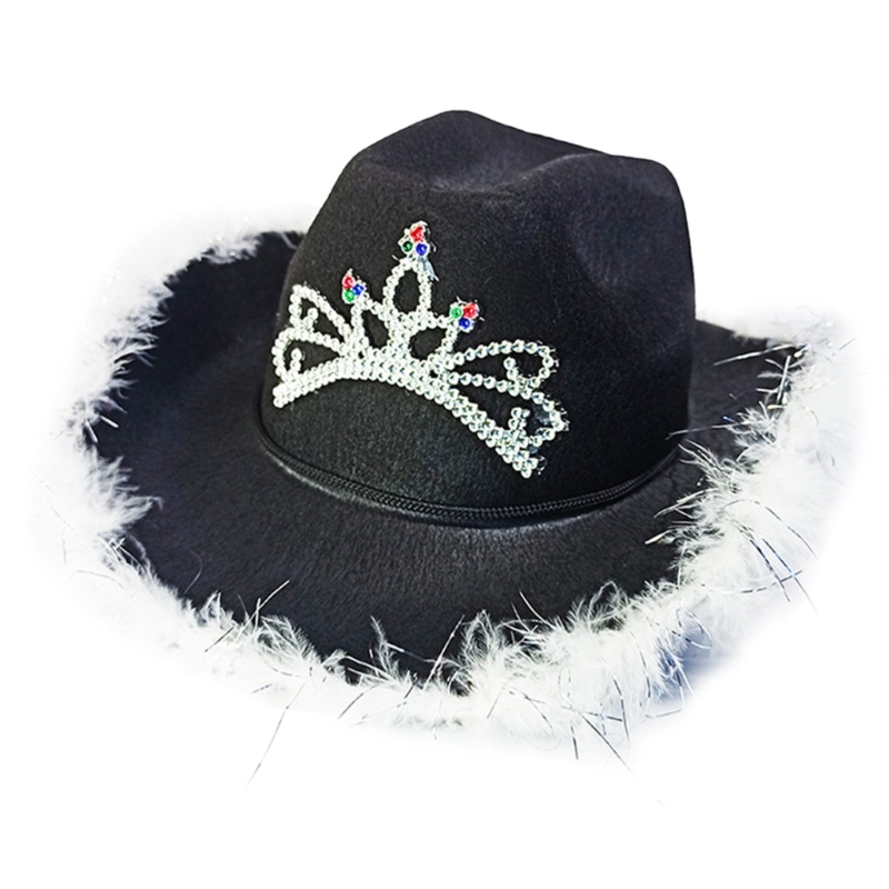 Mũ Cao Bồi Đính Lông Vũ Phong Cách Phương Tây Cho Cô Dâu