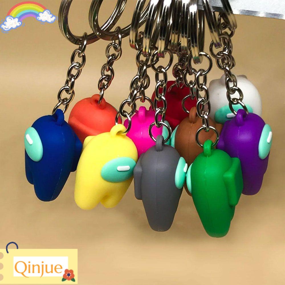 QINJUE Cartoon Among Us Keychain Fan Gifts Keyring Games Key Chains Car Key Holder Stainless Steel Pendant Accessories Funny Toys Peripherals Figure Bag Pendant/Multicolor