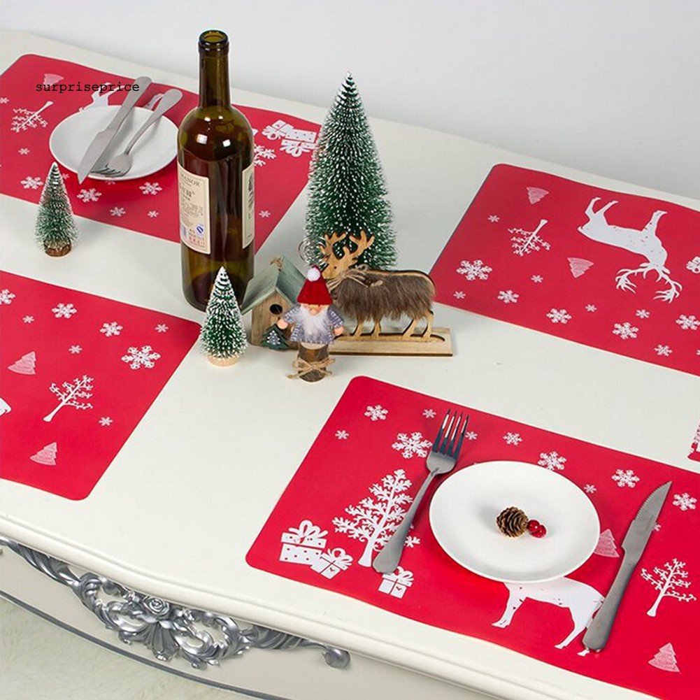 Set 12 Tấm Lót Đĩa Ăn Bằng Vải Lanh Phong Cách Giáng Sinh Xinh Xắn