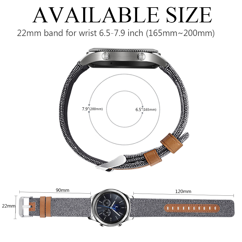 Dây Đeo Da Canvas 20mm / 22mm Cho Đồng Hồ Samsung Gear S3 S2 Sport Classic Huawei Gt 2 Samsung Galaxy Watch 42mm / 46mm