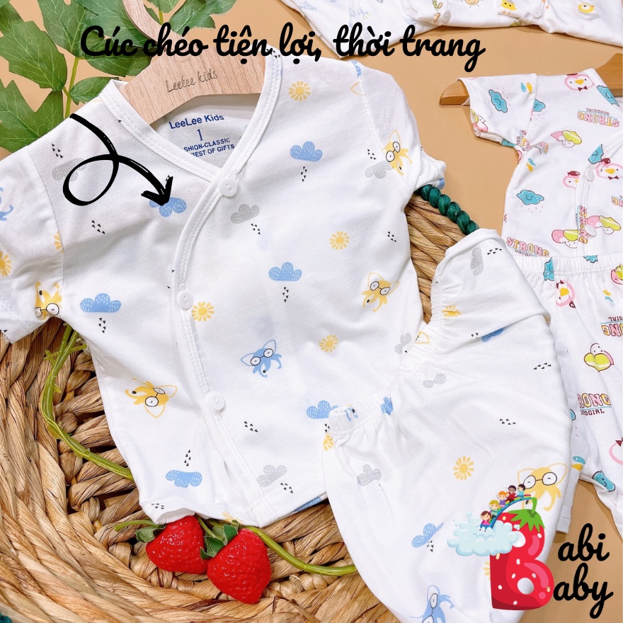 Quần áo sơ sinh ngắn tay BABI BABY cho bé trai bé gái mùa hè giá rẻ đồ sơ sinh cho bé LLK cộc cúc chéo