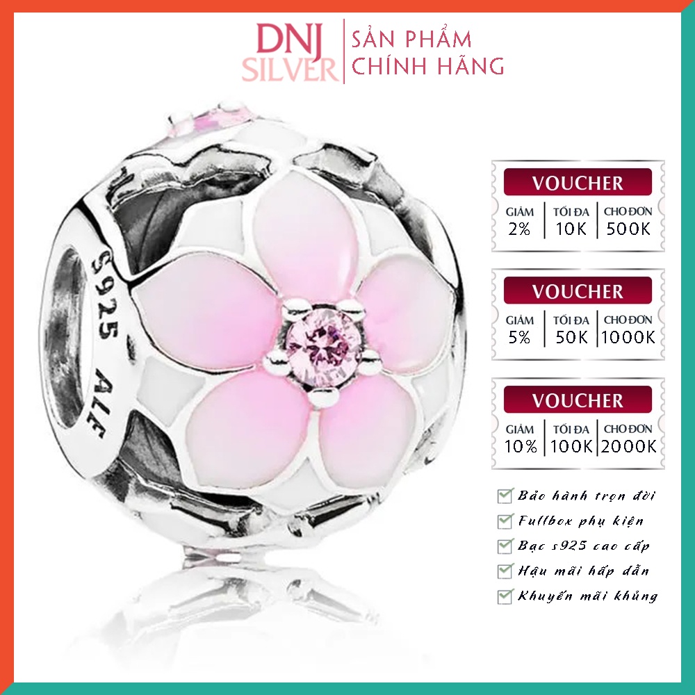 Charm bạc 925 cao cấp, hàng chuẩn bạc - Charm Openwork Magnolia Flower thích hợp để mix vòng tay charm - DN329