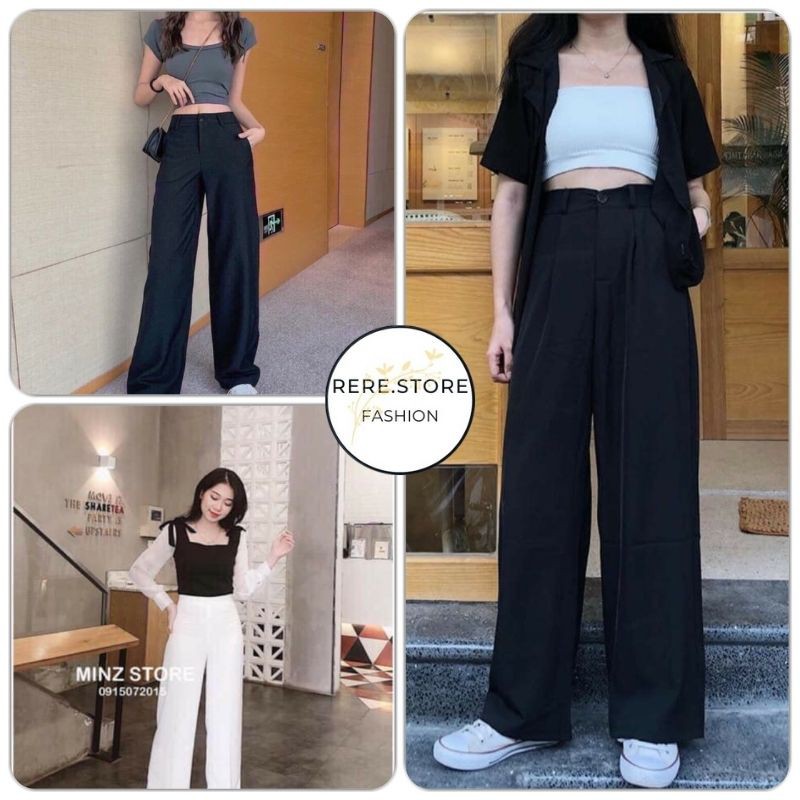 Quần Cul Công Sở Lưng Cao Cạp Khuy Nữ - Rere.Store [FREESHIP] - Culottes ống sớ form rộng basic Ulzzang