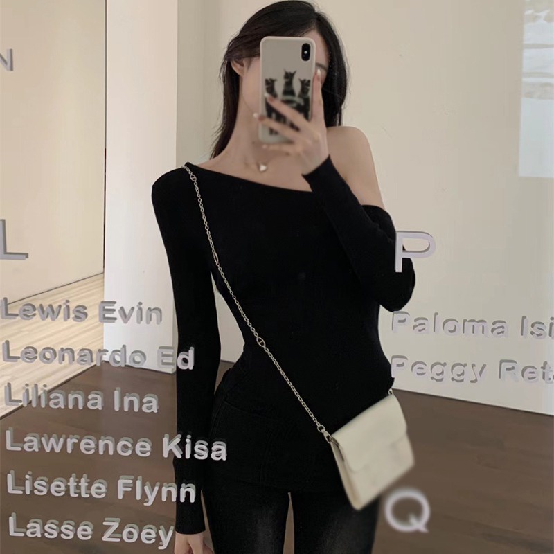 Áo Dệt Kim Tay Dài Màu Trơn Dáng Ôm Gợi Cảm Thời Trang Hàn Quốc Dành Cho Bạn Nữ