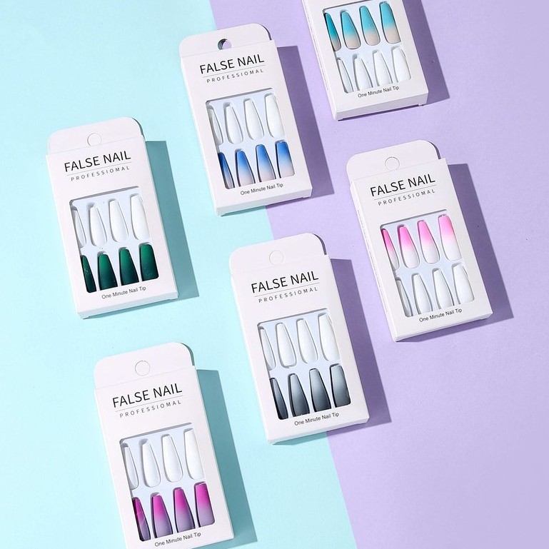 Bộ 24 Móng Tay Giả Siêu Dài Màu Gradient Độc Đáo Thời Trang