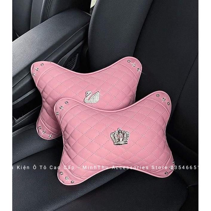 Bộ Gối Tựa Ô Tô Vương Miện Thiên Nga Màu Hồng Thanh Lịch