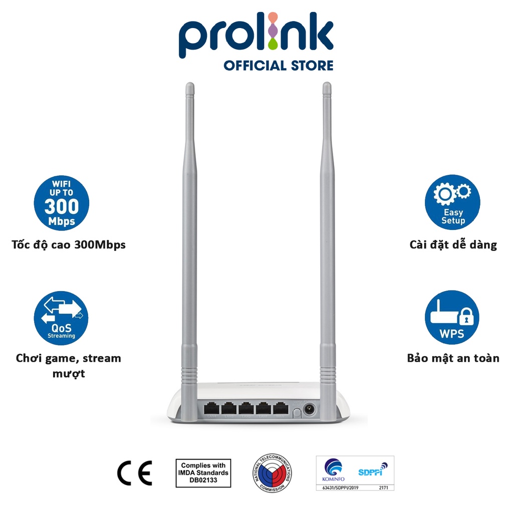 Bộ phát Wifi PROLiNK PRN3009 chuẩn N 300Mbs, râu kép phát sóng khỏe - Wireless Router dành cho gia đình