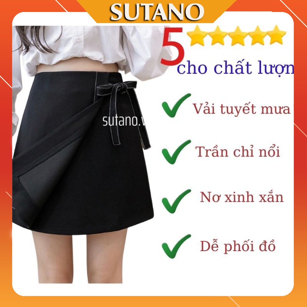 Chân váy chữ A trơn chỉ nổi có nơ buộc ngắn nữ CV463 SUTANO