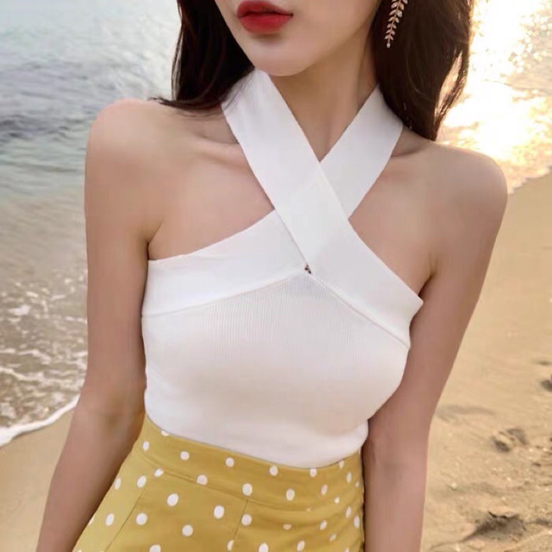 Áo yếm 2 dây vắt chéo nhau chất bo tăm co dãn bốn chiều dáng body chuẩn ảnh siêu đẹp