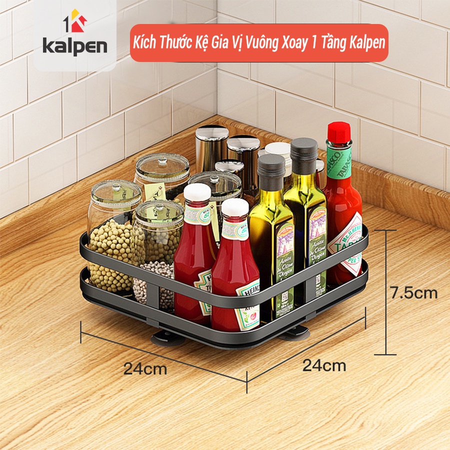 Kệ gia vị 2,3 tầng cao cấp đủ giỏ đựng đũa thìa dao thớt, kệ để gia vị xoay vuông tròn thông minh Kalpen