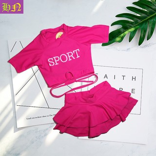 Bộ đồ bơi bé gái tay ngắn đáng yêu 30-41kg - quần giả váy áo tay ngắn - Đồ bơi 2 mãnh - Hương Nhiên