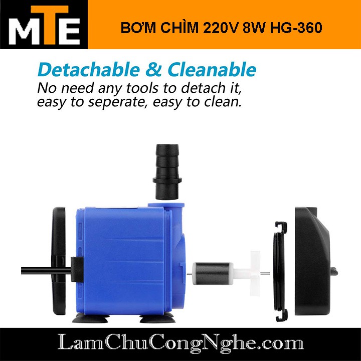 Bơm chìm mini 220V 8W HG-360 bơm tiểu cảnh, bể cá, điều hòa nước