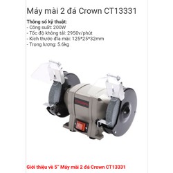 Mô tơ mài 2 đầu đá CROWN 125mm--200w