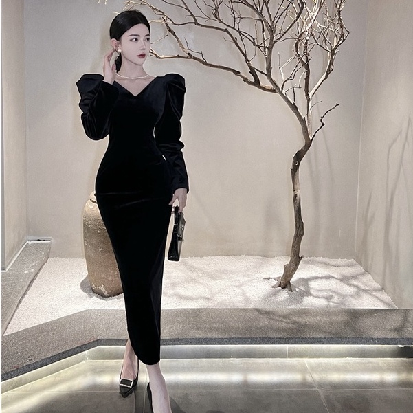 Áo Nhung Tay Dài Phồng Cổ Chữ V Thời Trang Retro Hàn Quốc