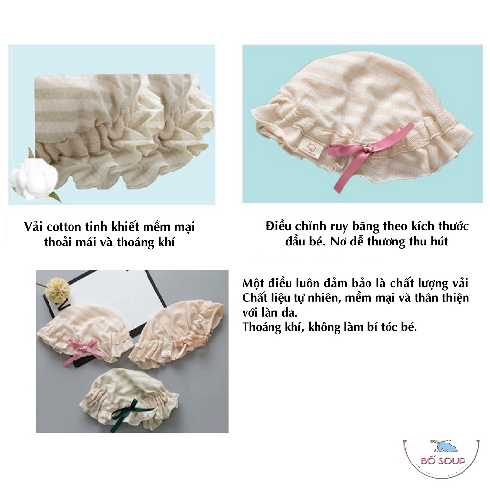 Mũ Vành Trùm Đầu Cho Bé Sơ Sinh,Chất Liệu Cotton Giữ Ấm Đầu Cho Bé Có Dây Điều Chỉnh