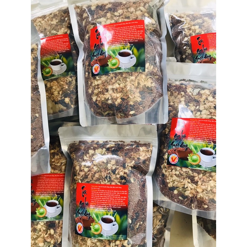 TRÀ GẠO LƯT  HUYẾT RỒNG MIX HOA NHÀI LÁ SEN TÚI ZIP 1KG