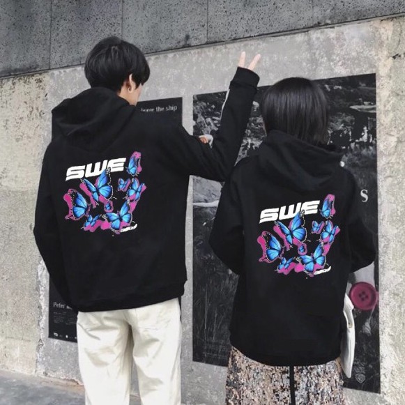 Áo khoác hoodie nỉ Lyn House in hình SWE Butterfly dành cho nam cho nữ và cặp đôi, form rộng unisex 2 màu trắng đen | BigBuy360 - bigbuy360.vn