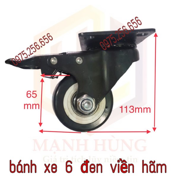 Bánh Xe 6 đen Viền có phanh