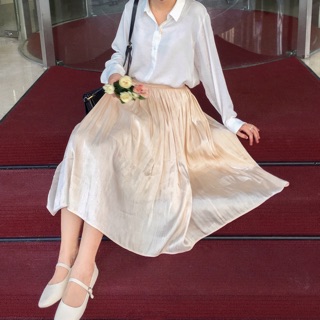 CC District - Chân váy midi lụa óng Freya Skirt be