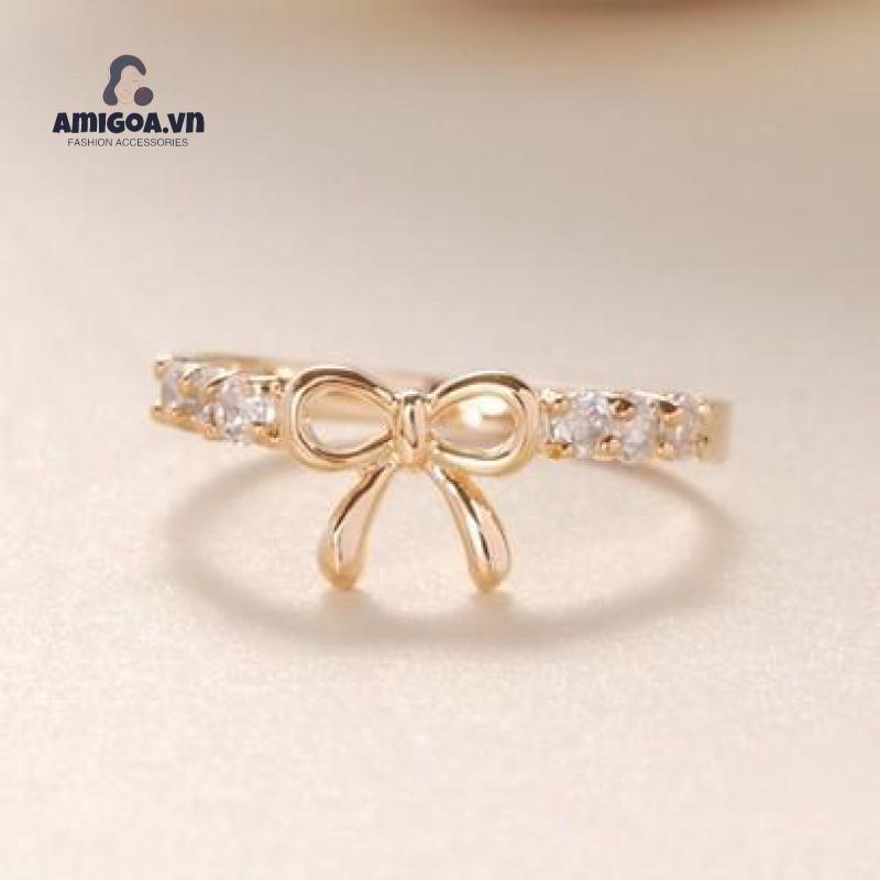 ✨✨Nhẫn nơ hợp kim đính đá thanh lịch và nữ tính