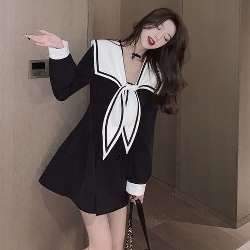 Đầm Sơ Mi Cổ Thủy Thủ Ôm Eo Thiết Kế Thanh Lịch Trẻ Trung