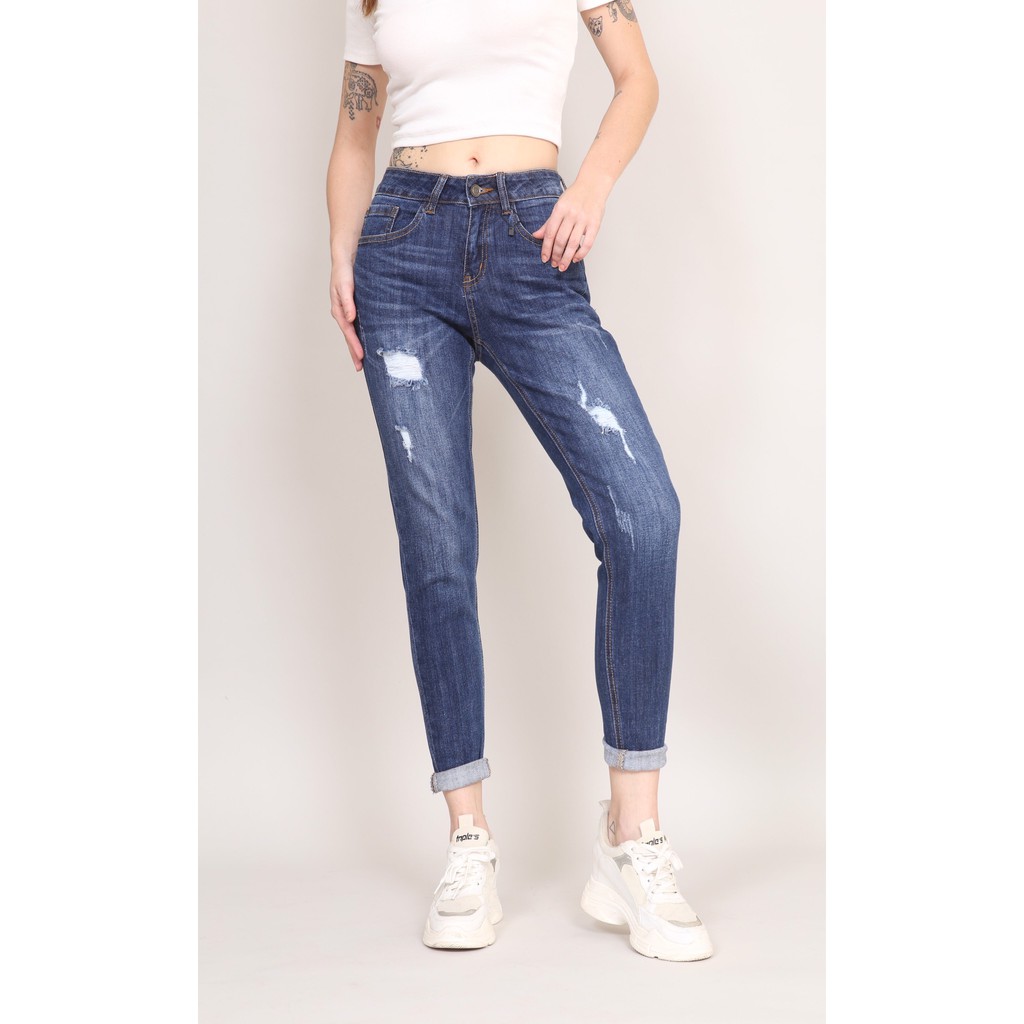 Quần Jean Nữ Boyfriend baggy Rách co dãn pk CT JEANS