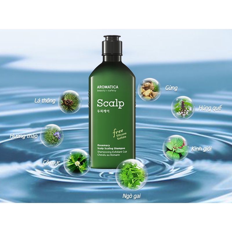 Dầu gội thảo dược thuần chay Rosemary Scalp Scaling Aromatica 400ml - Korean Vegan Shampoo - Hàng chính hãng