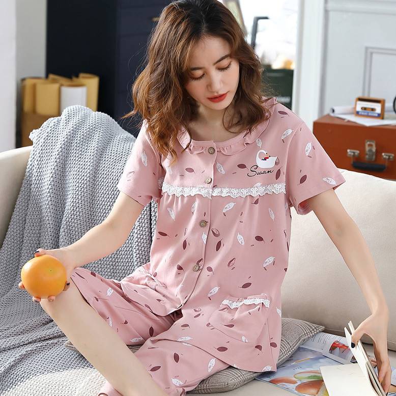 Bộ đồ ngủ ngắn tay cỡ lớn thời trang cho phụ nữ trung niên