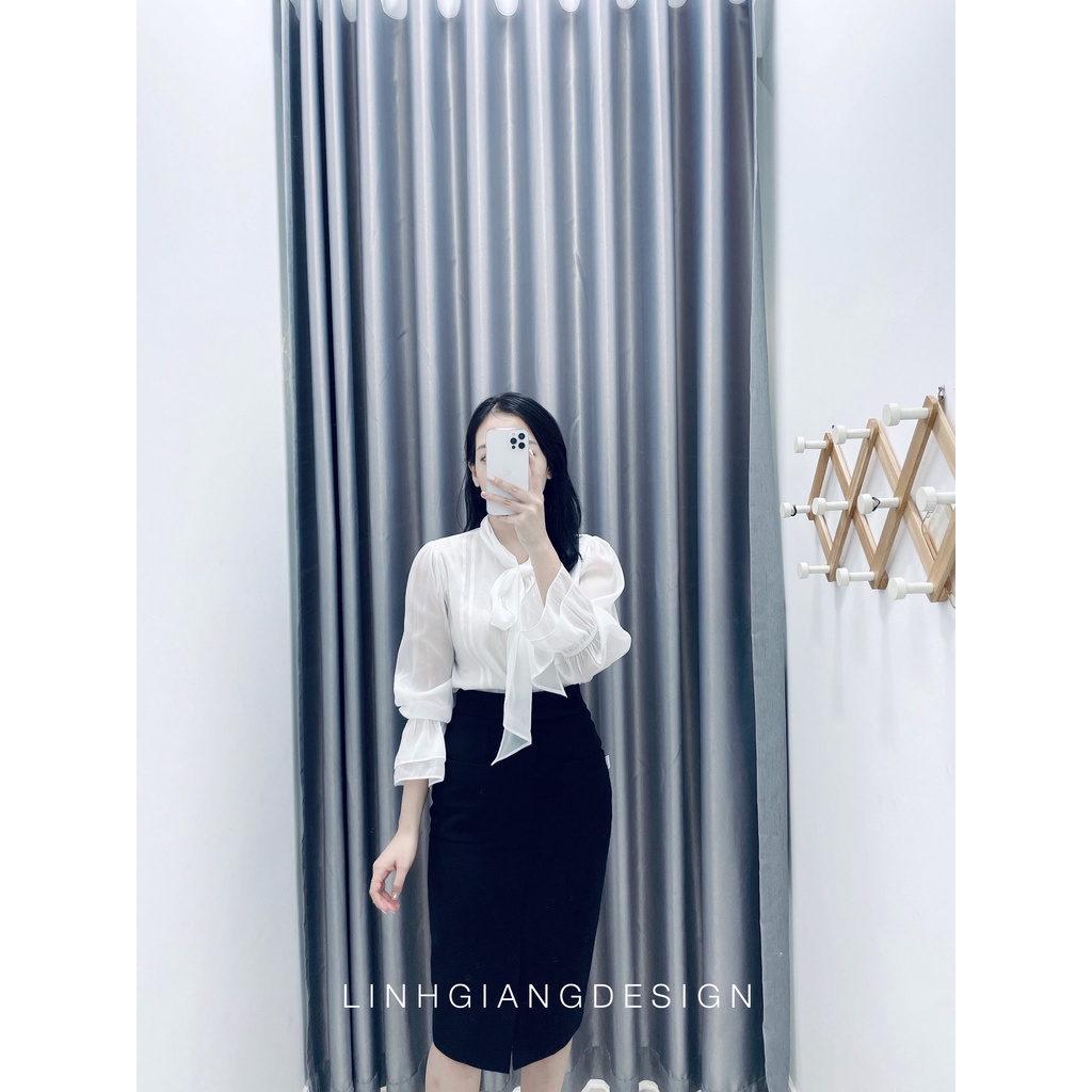 Chân váy bút chì dài qua gối túi vuông xẻ trước thời trang nữ công sở