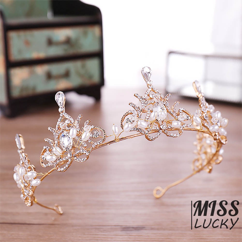 Vương miện cô dâu đính đá và ngọc trai sang trọng