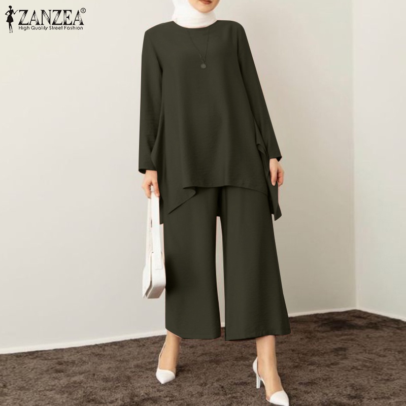 Zanzea Set Áo Tay Lỡ Cổ Tròn Và Quần Dài Ống Rộng Phong Cách Hồi Giáo Dành Cho Nữ