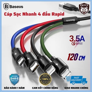 Cáp Sạc Đa Năng 4 Đầu Baseus Rapid (2 L,1 TypeC,1 Micro) - Dây Sạc 4 đầu Sạc nhanh 3.5A dây dù chống đứt - Bảo Hành 12T