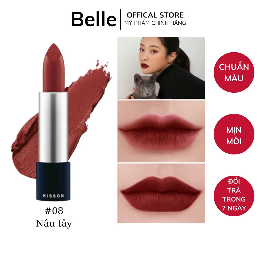 Son lì dưỡng môi chính hãng KISS ON màu nâu tây lâu trôi, mềm mịn môi, màu sắc tươi tắn không làm khô môi 4g kisson mã08