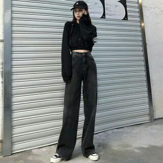 Quần jeans ống rộng xám bigsize.