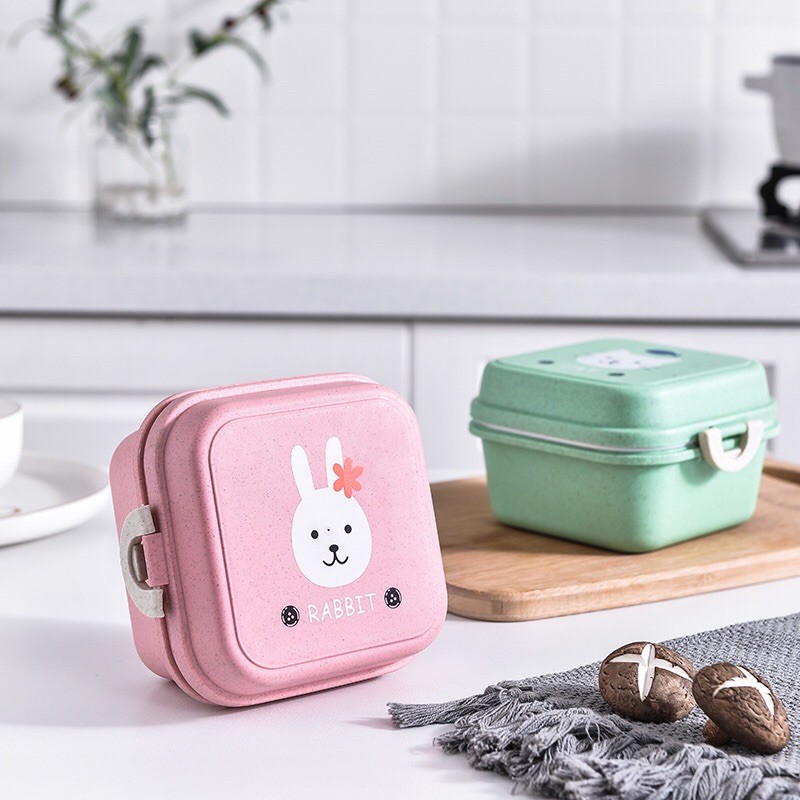 Hộp Cơm Lúa Mạch 2 Tầng Ngăn In Thỏ Mèo | BigBuy360 - bigbuy360.vn