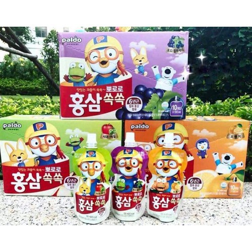 NƯỚC HỒNG SÂM TRÁI CÂY TRẺ EM PORORO CỦA HÃNG PALDO 100ML - NỔI TIẾNG NHẤT HÀN QUỐC