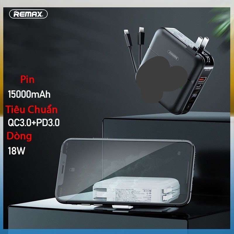 Remax RPP-20 Sạc dự phòng remax RPP-20 dung lượng 15.000mAh - Cốc sạc kiêm pin dự phòng hỗ trợ sạc nhanh 18w cắm điện