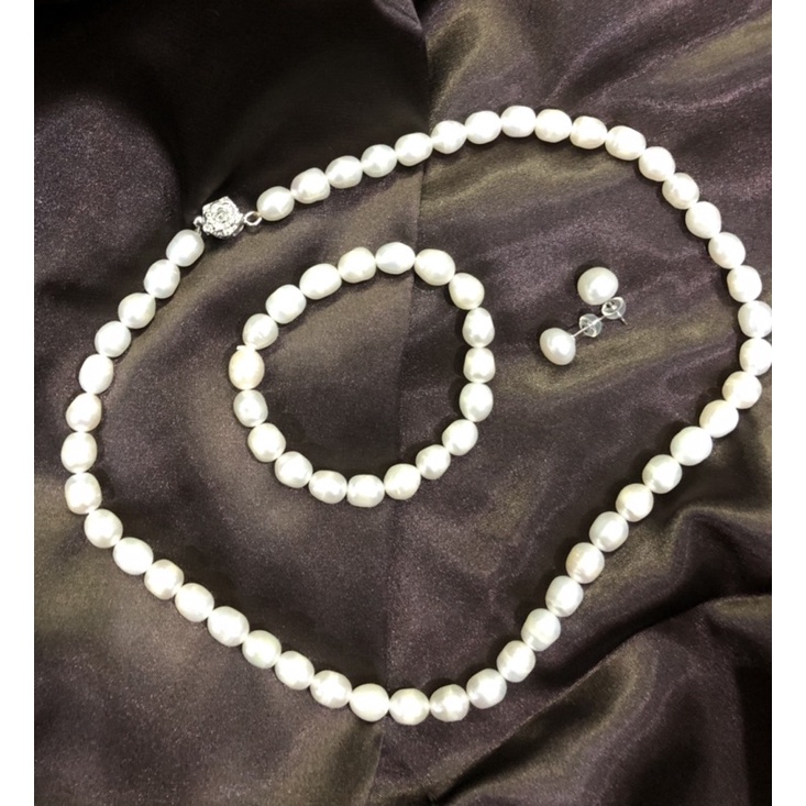 Bộ 3 món trang sức ngọc trai nhân tạo hạt gạo 8ly